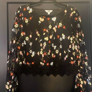 Jack Clemin Mesh Top w/ Lace Trim